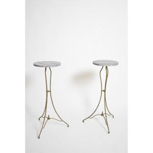 Pair Of Wrought Iron Side Table Pedestals, 1940s.