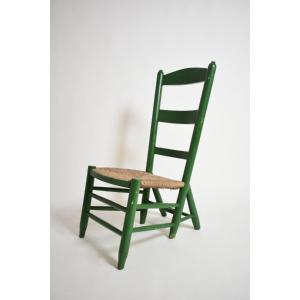 Green Painted Wood And Straw Fireside Chair, 1960s.