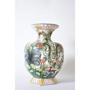 Large Ceramic Vase With Parrot Pattern, 1960s.