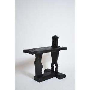 Wooden Ebonized Brutalist Side Table, 1960s