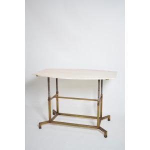 Golden Iron And Iron And Travertine Table, 1970s.