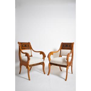 Pair Of Etruscan Armchairs, XIXth C.
