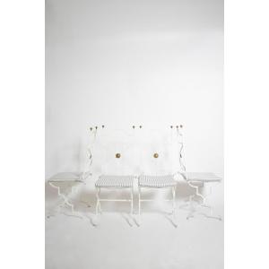 Set Of Four White Wrought Iron Chairs, 1940s