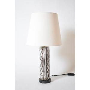 Glazed Ceramic Cylinder Lamp With An Incised Pattern, 1950s.