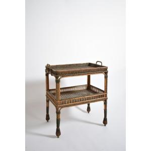 Green And Natural Rattan Side Table, 1920s.