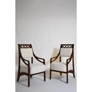Pair Of High Back Crosspieces Armchairs, 1960s.