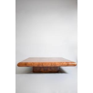 Large Square Burr Walnut Coffee Table, 1970s.