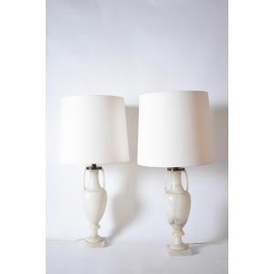 Pair Of Neoclassical Alabaster Lamps, 1920s.