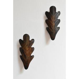 Pair Of Painted Metal Acanthus Leaf Wall Sconces, 1970s.