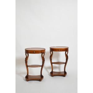 Pair Of Oval Swan Side Tables, 1900s.