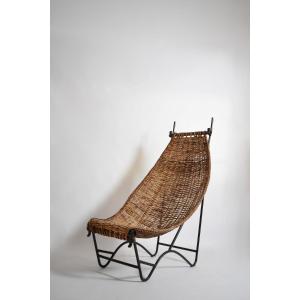 Wrought Iron And Rattan Armchair, 1950s