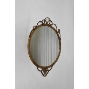 Important Oval Trimmings And Pompoms Mirror, XIXth C.
