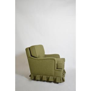 Green Fabric Fringe Armchair, 1960s