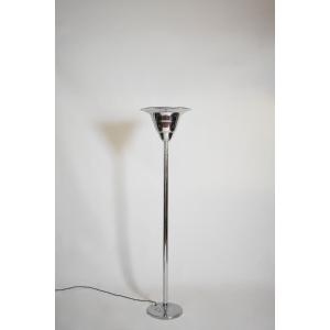 Art Deco Chromed Iron Basin Floor Lamp, 1930s