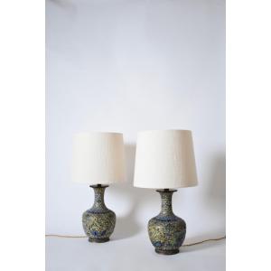 Pair Of Yellow Background Cloisonnés, XIXth C.