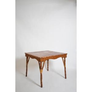 Rattan Square Game Table, 1950s.