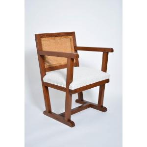 Fabric And Caning Armchair, 1950s