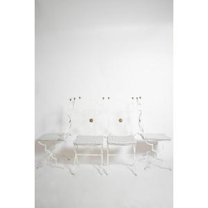 Set Of 4 White Lacquered Wrought Iron Chairs, 1940s