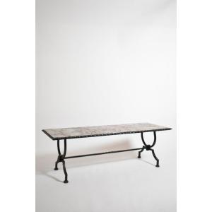 Wrought Iron And Marble Coffee Table, 1940s.