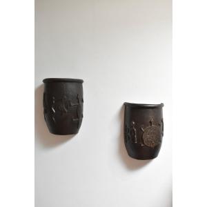 Pair Of Important Wooden Carved Wall Sconces, 1960s.