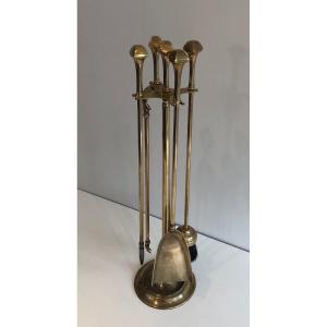 Neoclassical Style Brass Fireplace Tools. French. Circa 1970