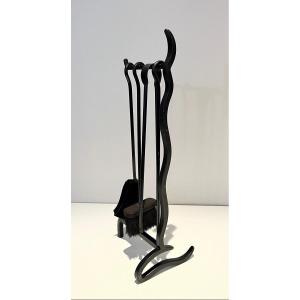 Lacquered Metal Design Fireplace Tools. French Work. Circa 1970