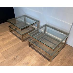 Pair Of Design Chrome Side Tables. French Work. Circa 1970