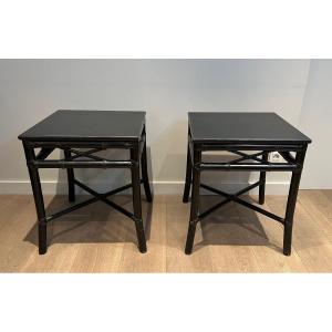 Pair Of Black Lacquered Faux-bamboo End Tables. French Work. Around 1970