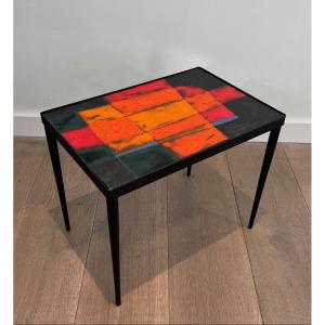 Small Lacquered Metal And Ceramic Side Table. French Work. Circa 1950