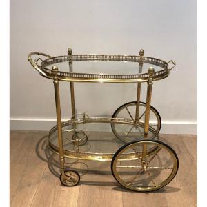 Neoclassical Style Oval Brass Drinks Trolley With Removable Trays. French Work By Maison Bagués