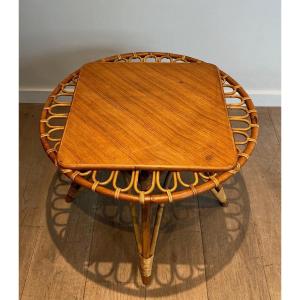 Round Trampoline, Rattan Coffee Table. French Work. Circa 1950