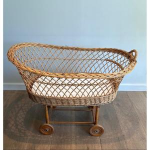 Rattan Cradle On Casters. French Work. Circa 1950