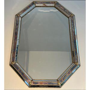Rectangular Multi-facets Mirrors With Brass Garlands. French Work. Circa 1970