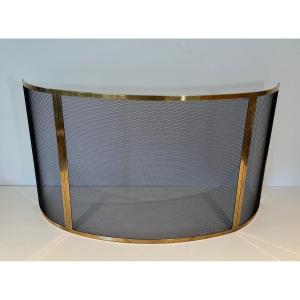 Design Curved Brass Fireplace Screen. French Work. Circa 1970