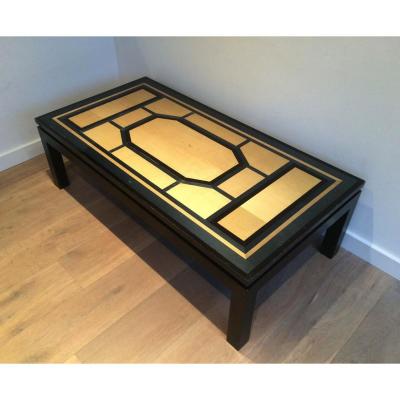 Large Black, Blue And Egg Shell Coffee Table. Circa 1970
