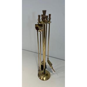 Neoclassical Style Brass Fire Set. Pineapple Model. French Work In Taste