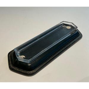 Cellier Stitched Dark Green Leather Pen Holder. French Work In The Style Of Jacques Adnet