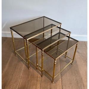 Neoclassical Brass Nesting Tables. French Work By Maison Ramsay. Circa 1940