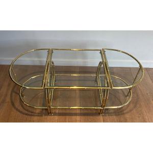 Faux-bamboo-style Brass Tripartite Coffee Table In The Style Of Maison Baguès. Circa 1940