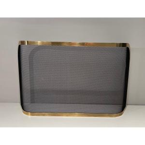 Curved Brass And Grilling Fireplace Screen. French Work. Circa 1970