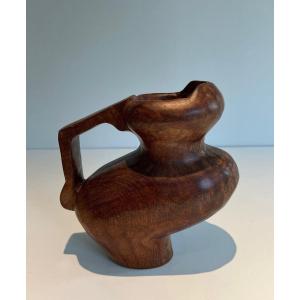 Brutalist Carved Wood Pitcher. French Work.circa 1950