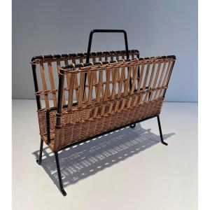 Pair Of Rattan And Black Lacquered Magazine Rack. French Work. Circa 1950