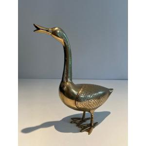 Decorative Brass Sculpture Representing A Duck. French Work. Circa 1970
