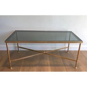 Neoclassical Style Gilt Metal Coffee Table With Blueish Glass Shelf. French Work 