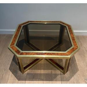 Octagonal Coffee Table Made Of Burr Walnut And Brass. French Work. Circa 1970