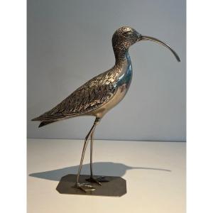 Stylish Silvered Brass Bird. French Work. Circa 1970