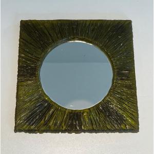 Small Mirror Made Of Green Resin. French Work. Circa 1970