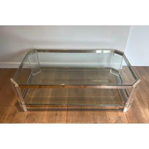 Octogonal Lucite And Chrome Coffee Table. French Work By Maison Jansen. Circa 1070