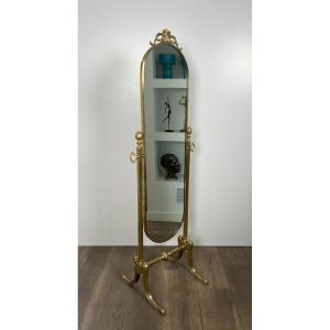 Neoclassical Style Swinging Brass Psyche Mirror. French Work In The Style Of Maison Jansen.
