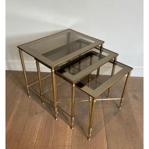 Set Of Neoclassical Style Brass Nesting Tables. French Work By Maison Jansen